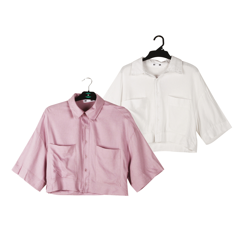 Stockpapa Bulk Clearance RT, süße rosa kurze Damenhemden mit Taschen 