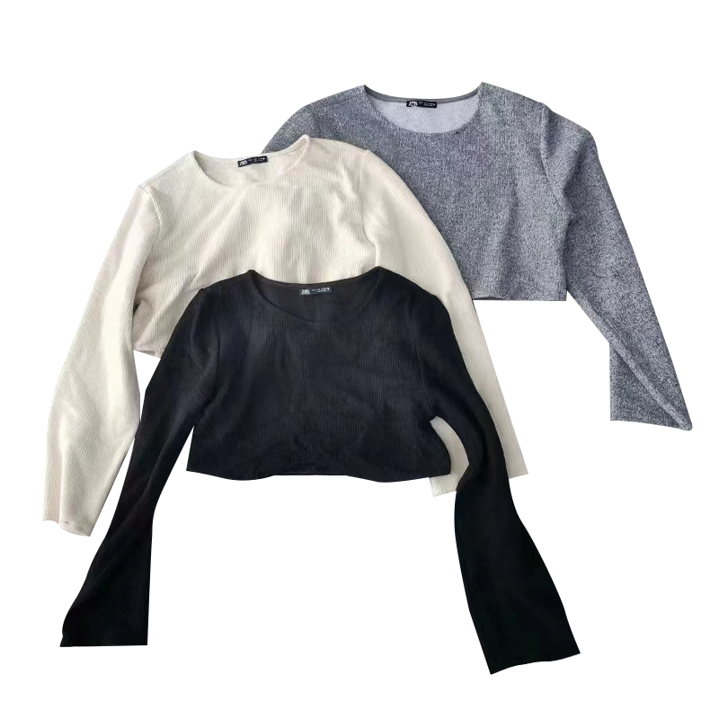 Stockpapa ZaRa, Damen-Pullover, einfarbig, neuestes Design, langärmelig, Marke Overruns, kurzer Pullover
