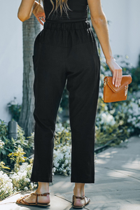 Stockpapa Damen-Hose, solide, mit Taschen, Kordelzug, hohe Taille
